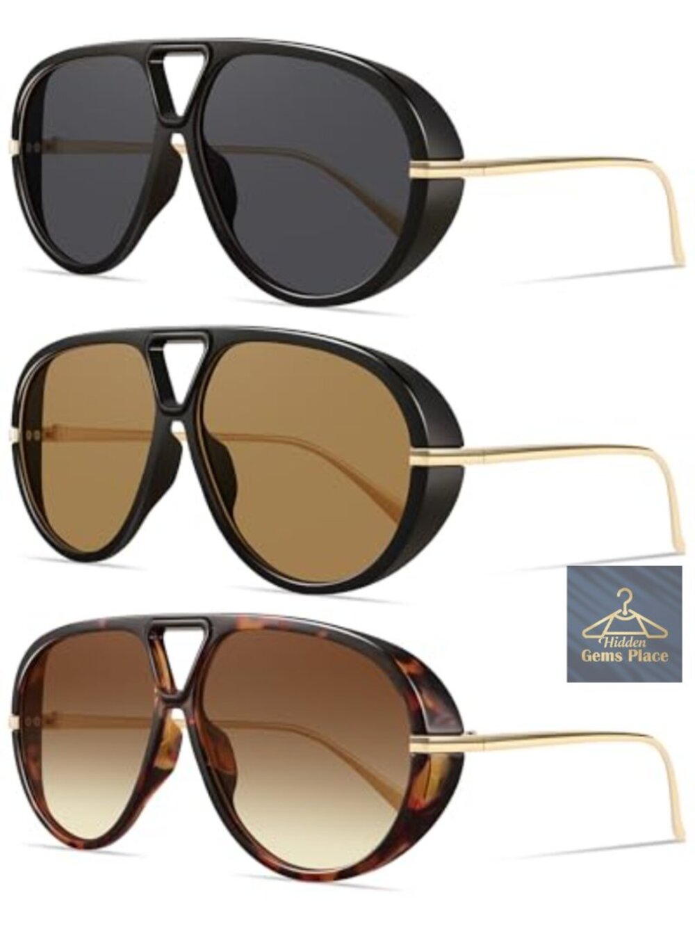 3 Pack Retro Oversized Aviator Sunglasses Women Men UV400 Protection